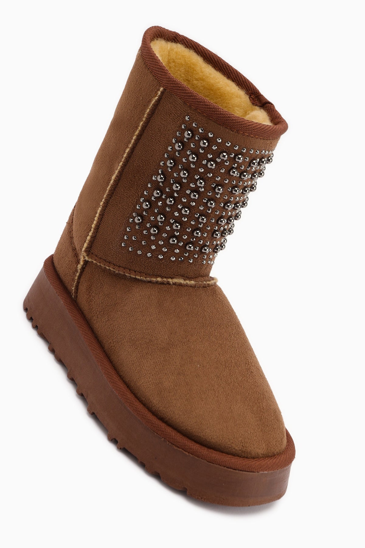 Anna-Li Taba Süet İçi Kürklü Boncuk Detaylı Çekme Bot