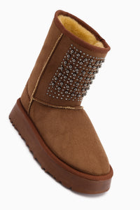 Anna-Li Taba Süet İçi Kürklü Boncuk Detaylı Çekme Bot