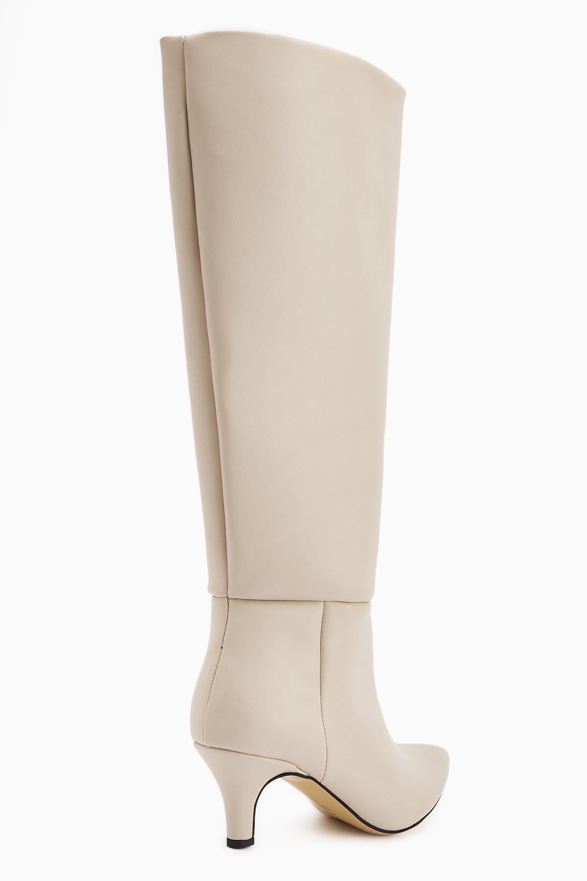 Milika Ekru Sivri Burunlu Kısa Topuklu Çekme Çizme