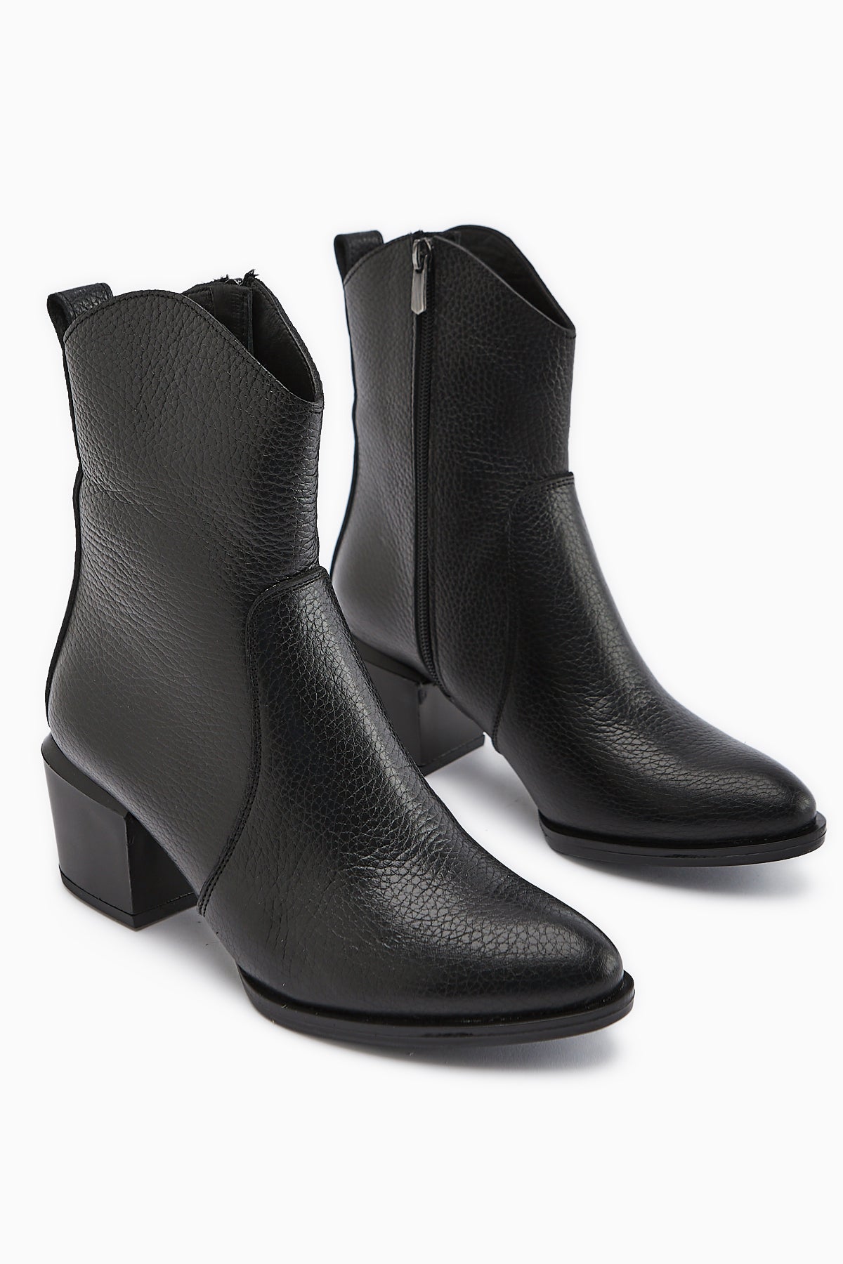 Ubax Hakiki Deri Siyah Topuklu Kadın Bot