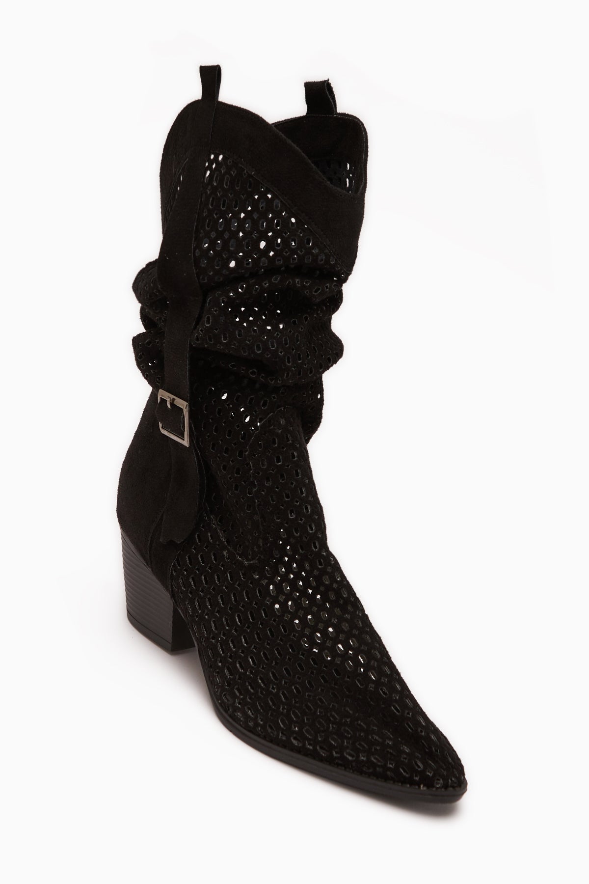 Orietta Siyah Süet Lazer Kesim Körüklü Yazlık Çizme