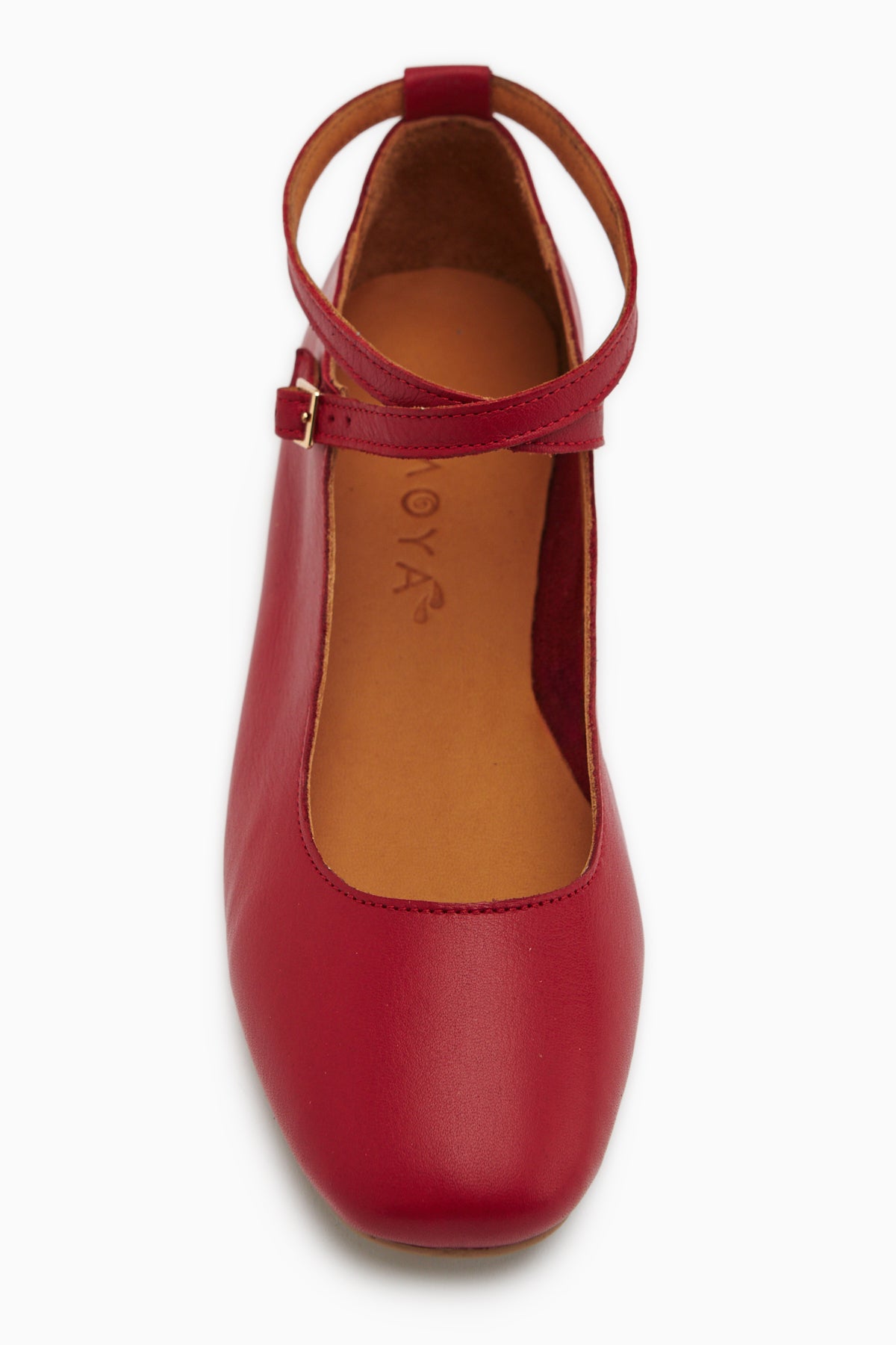 Ameli Hakiki Deri Kırmızı Çapraz Bantlı Balerin Kadın Ayakkabısı