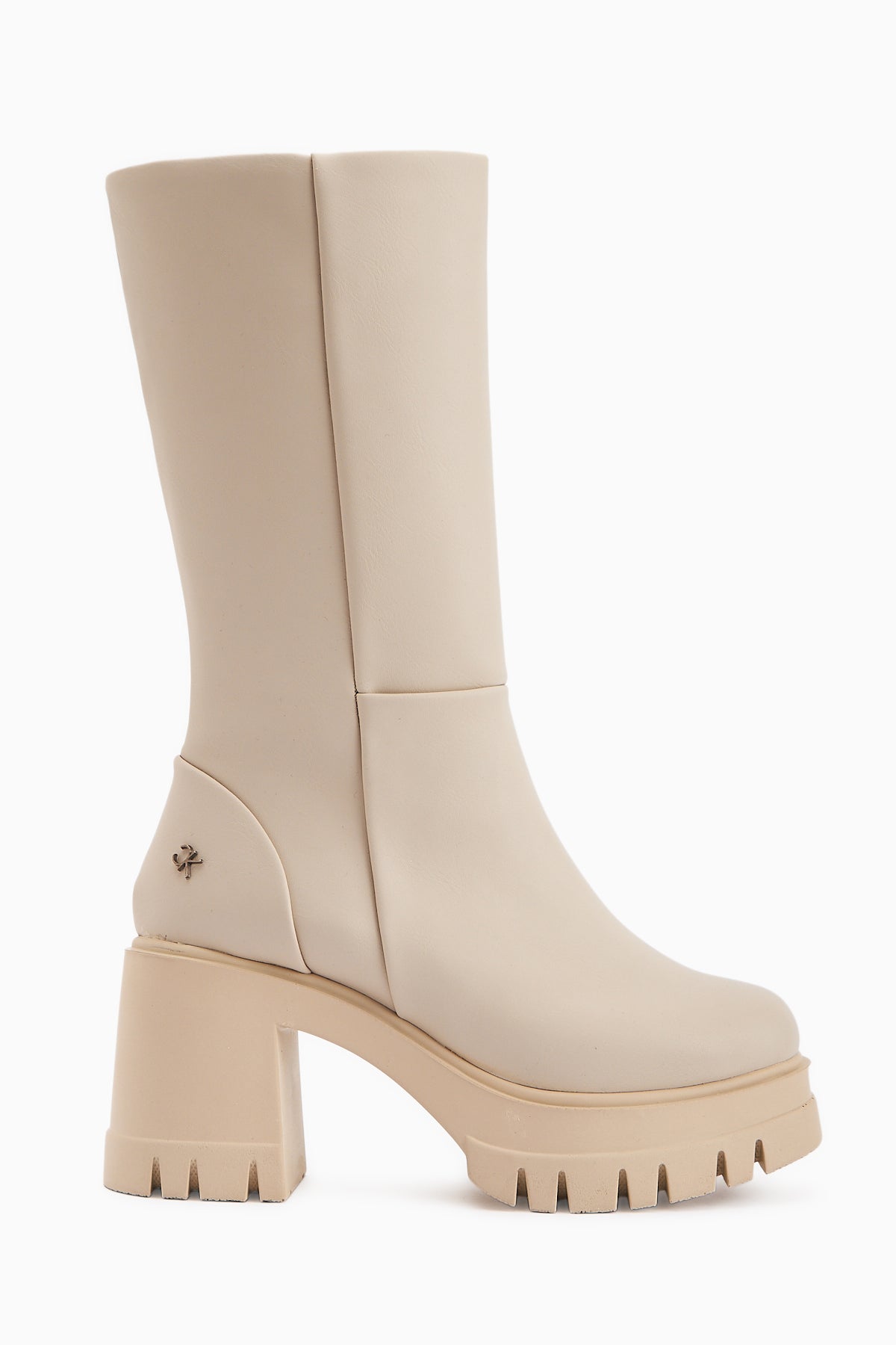 Chelsie Bej Yüksek Topuklu Platformlu Kısa Çizme