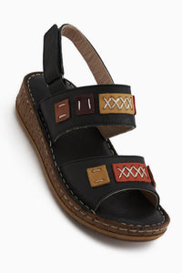 Loreta Hakiki Deri Siyah Çift Bantlı Kadın Sandalet