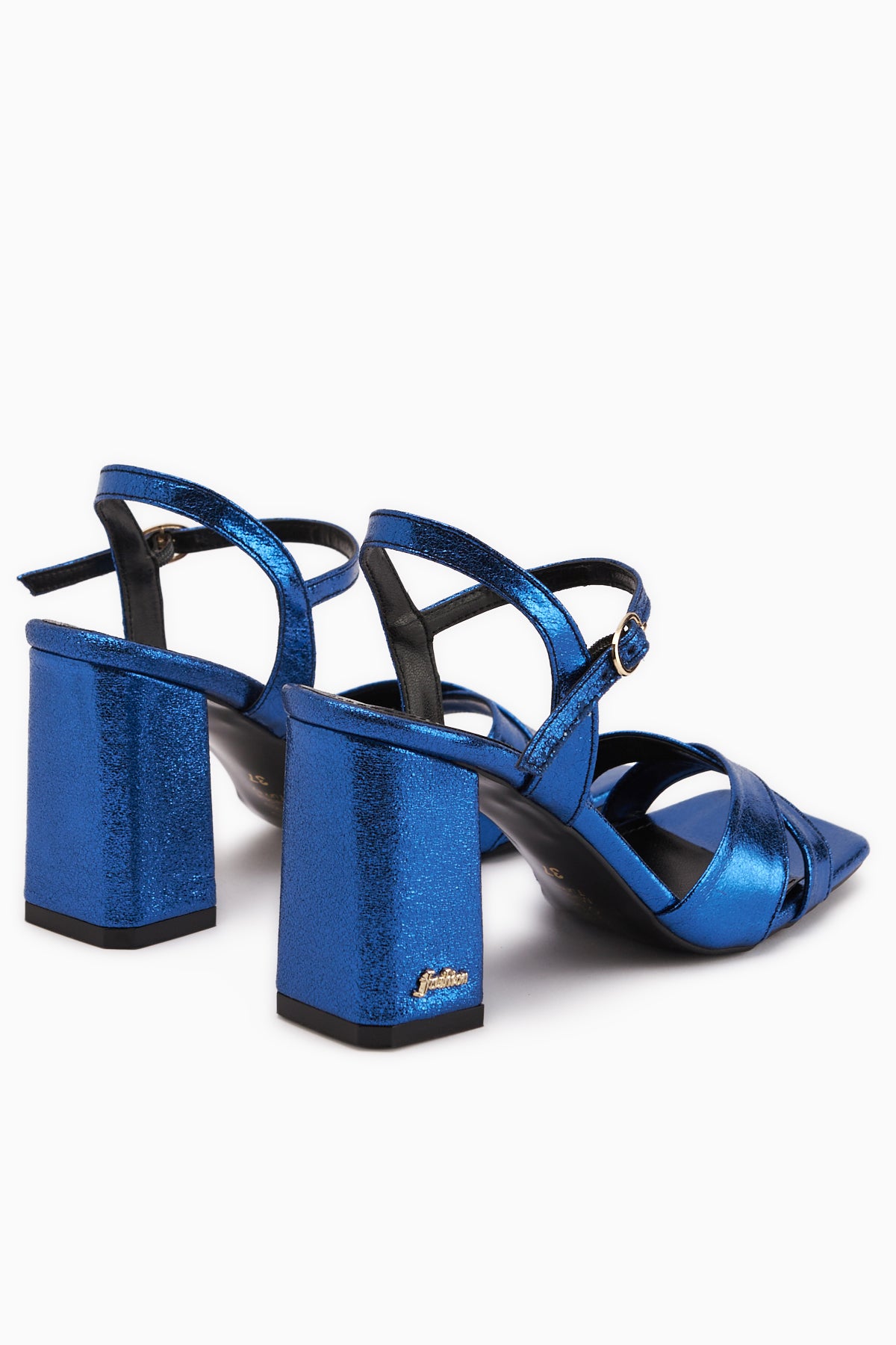 Lean Mavi Çapraz Bantlı Kalın Topuklu Kadın Sandalet