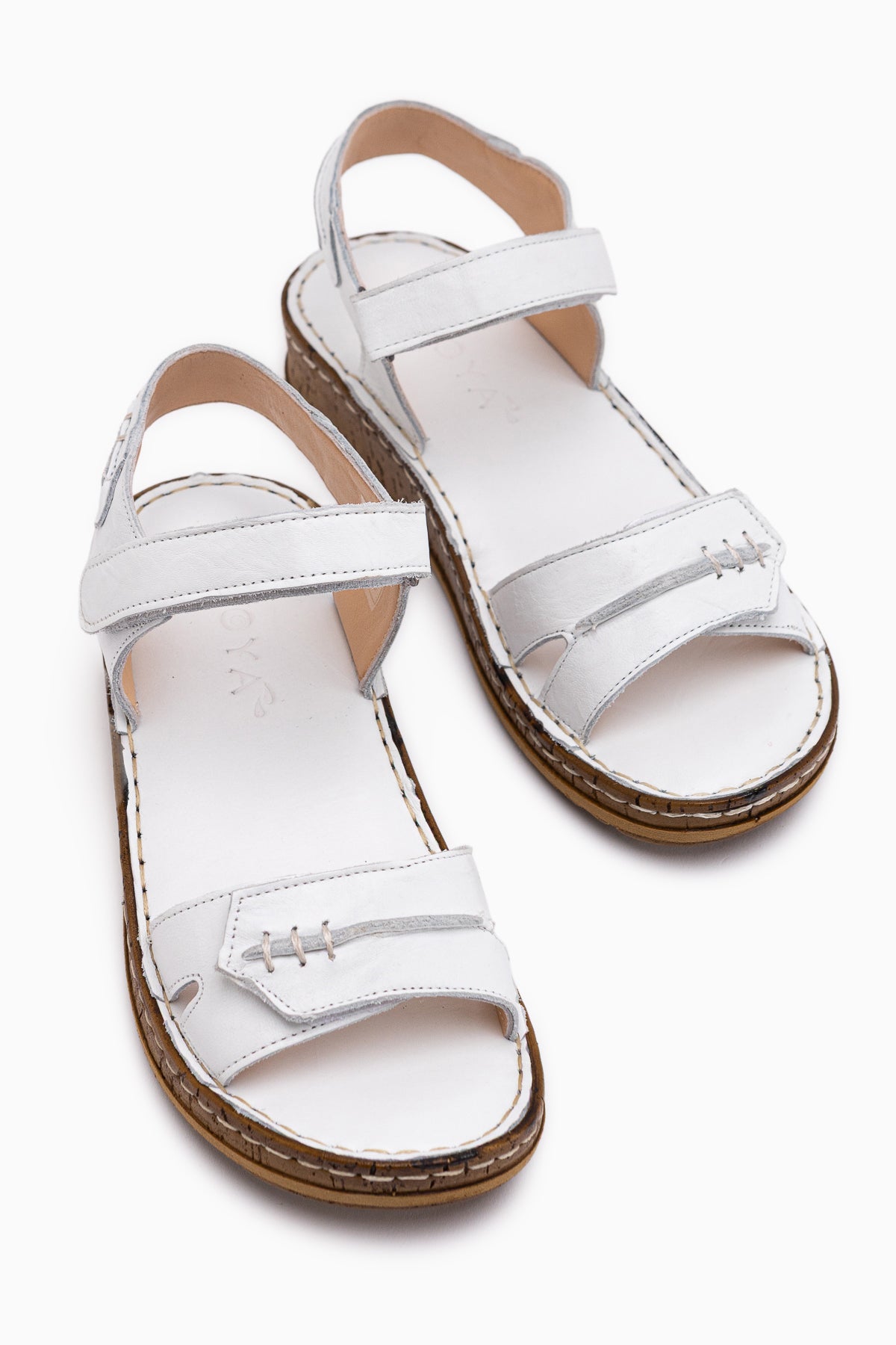 Leone Hakiki Deri Beyaz Kadın Sandalet