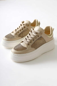 Emilina Krem Fileli Bağcıklı Sneakers