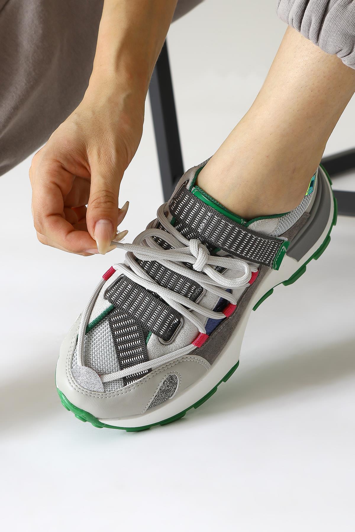 Nely Gri Asimetrik Bağcıklı Sneakers