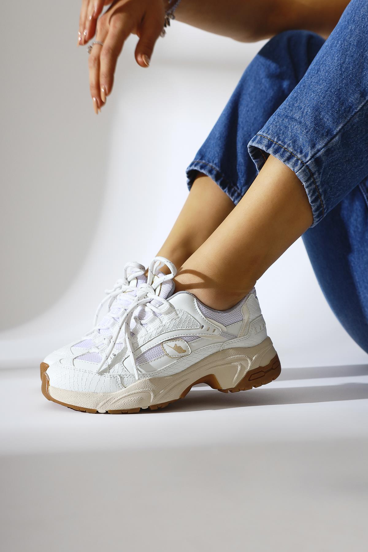 Caisa Beyaz Tekstil Detaylı Bağcıklı Kadın Sneakers