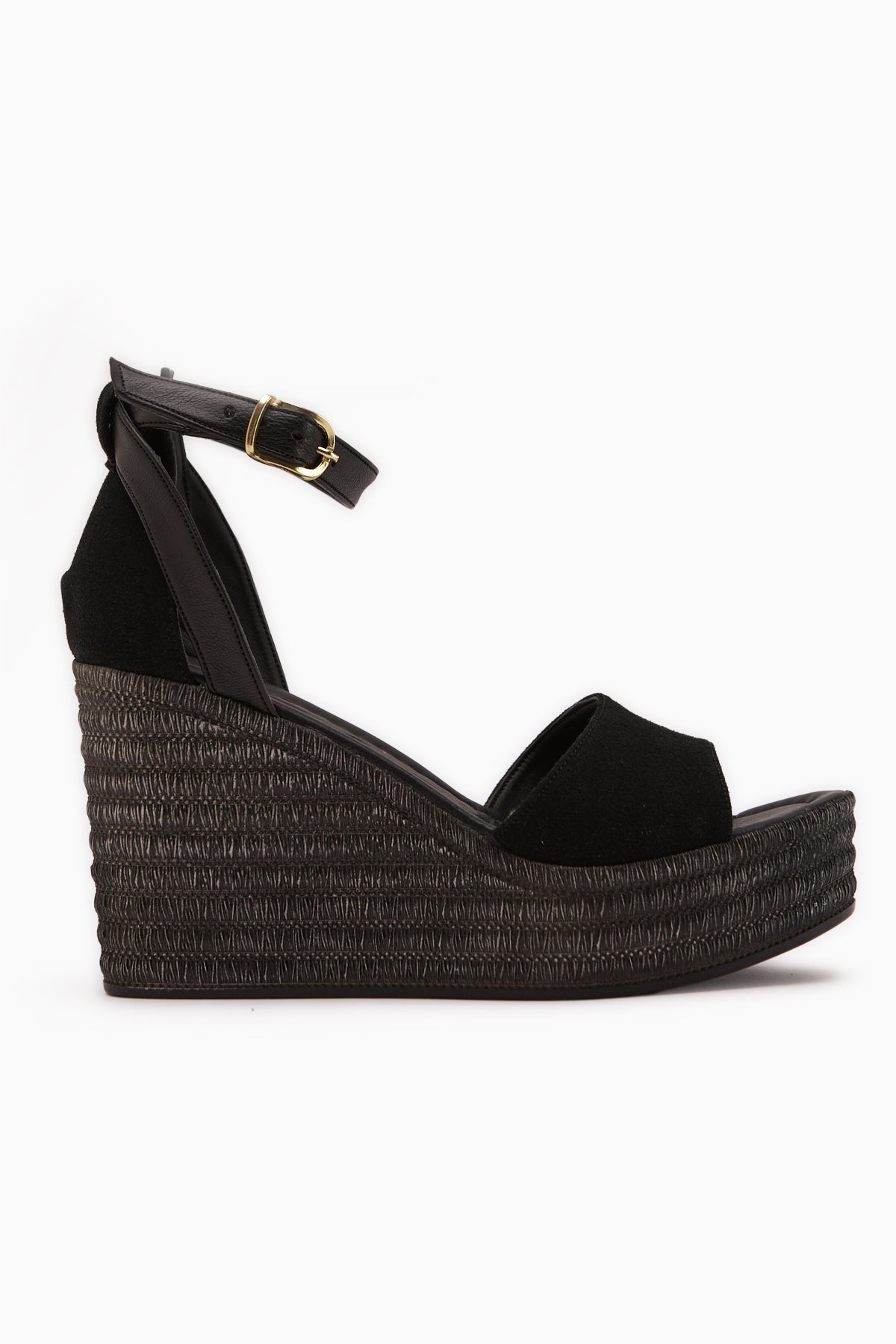 Moni Siyah Süet Dolgu Topuklu Bilekten Tokalı Kadın Sandalet
