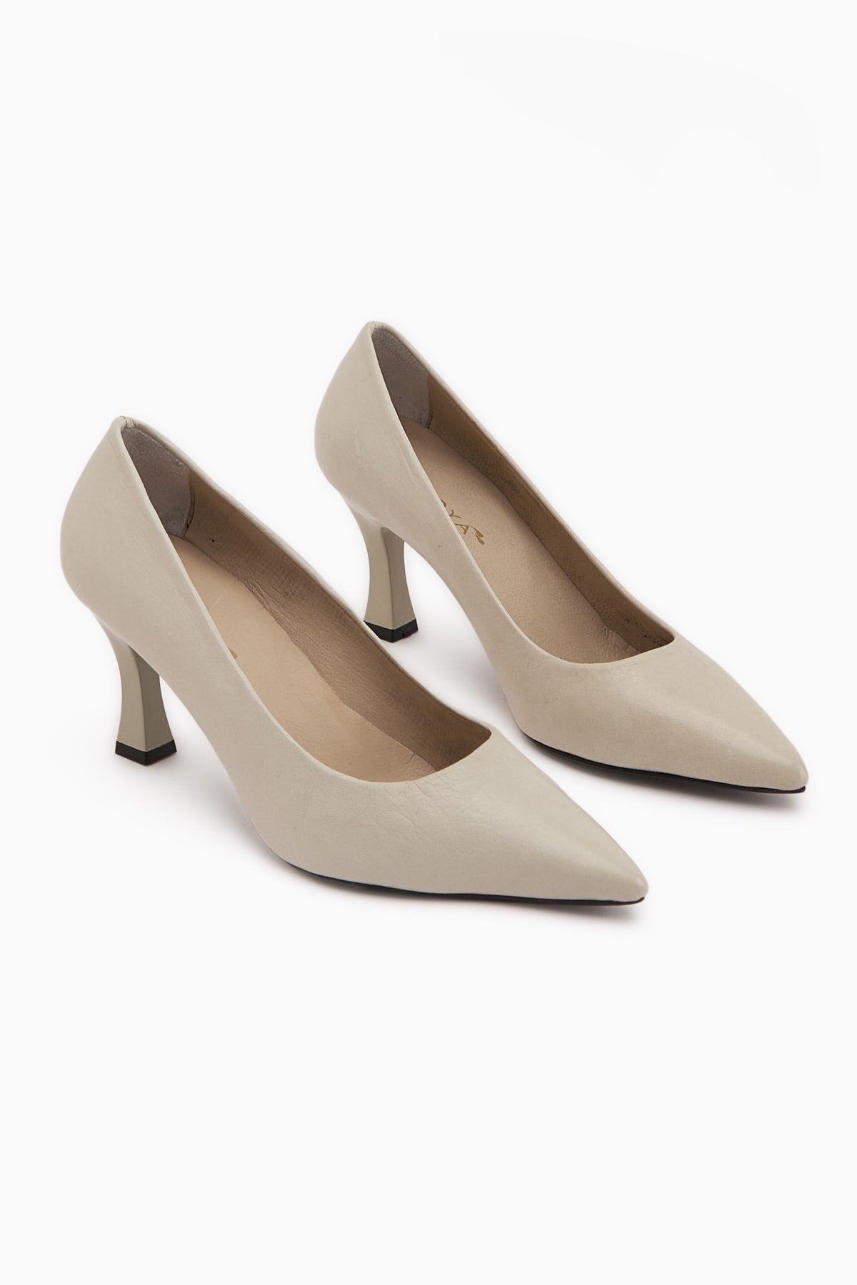 Clarry Hakiki Deri Bej Kadın Topuklu Ayakkabı