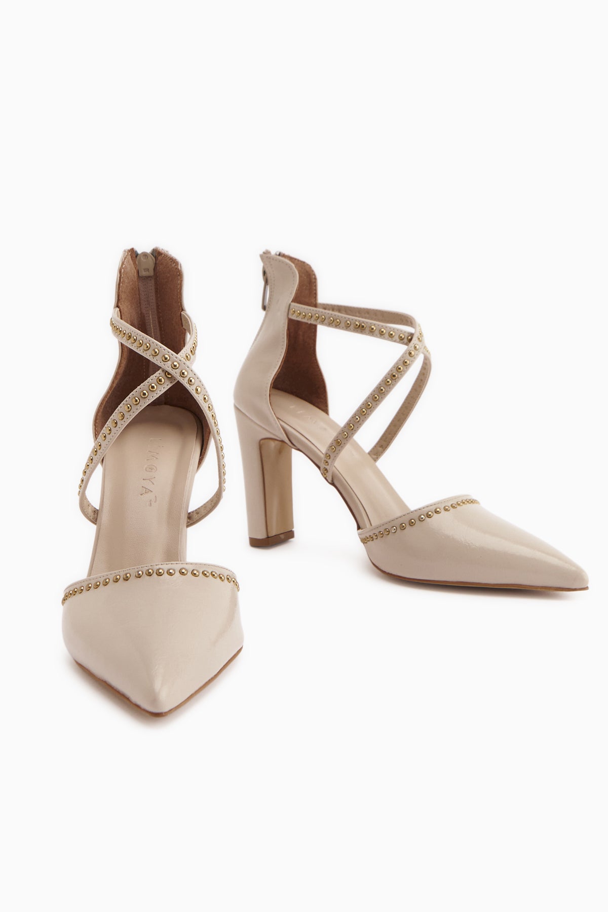 Neyla Bej Zımba Detaylı Çapraz Bantlı Sivri Burunlu Kadın Topuklu Ayakkabı