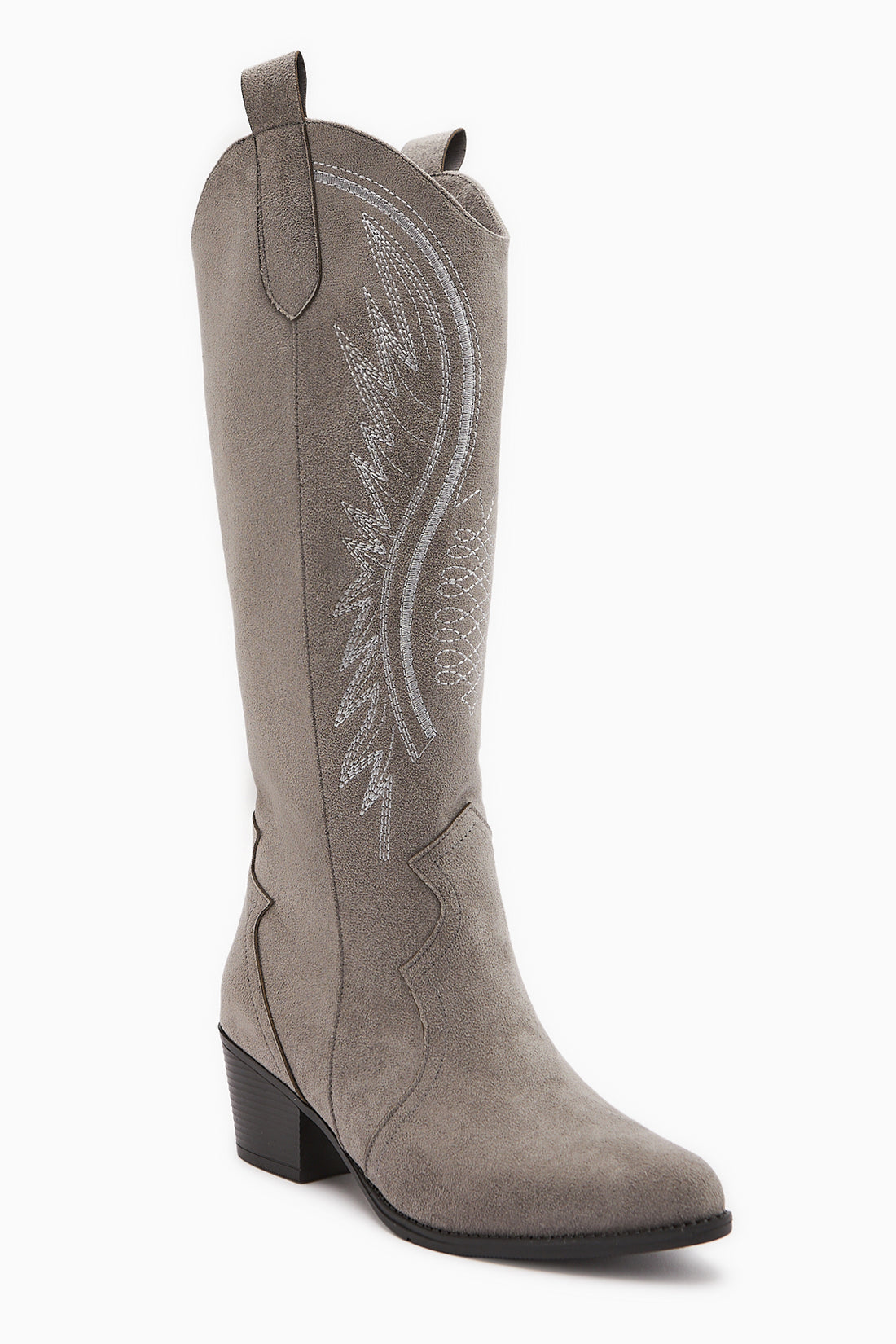 Hero Gri Süet Nakışlı Kovboy Çizme