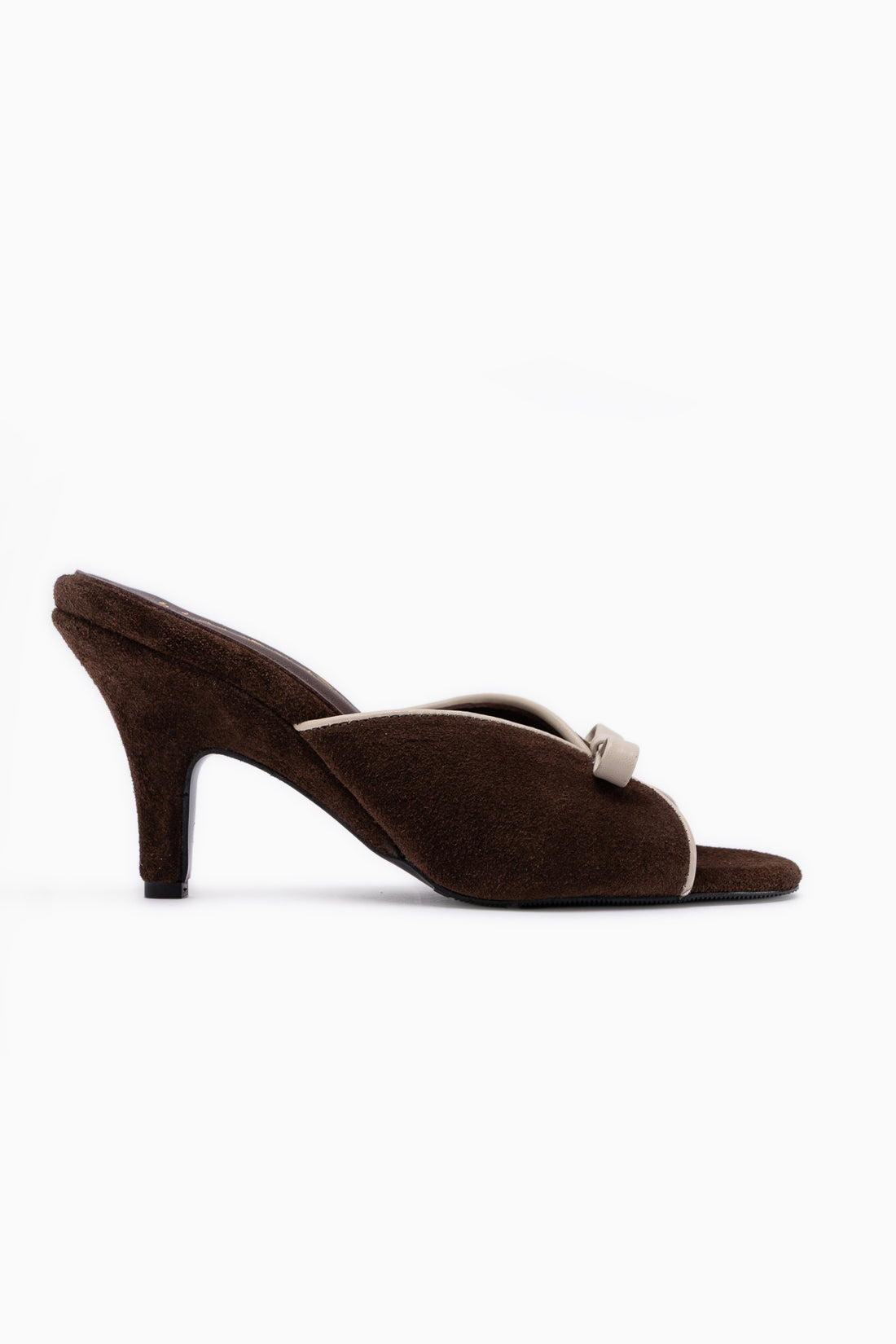 Meri Hakiki Deri Kahve Süet Topuklu Kadın Terlik