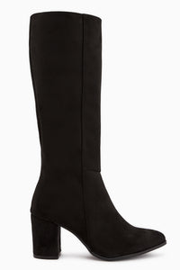 Tatum Siyah Süet Sivri Burunlu Orta Topuklu Çizme