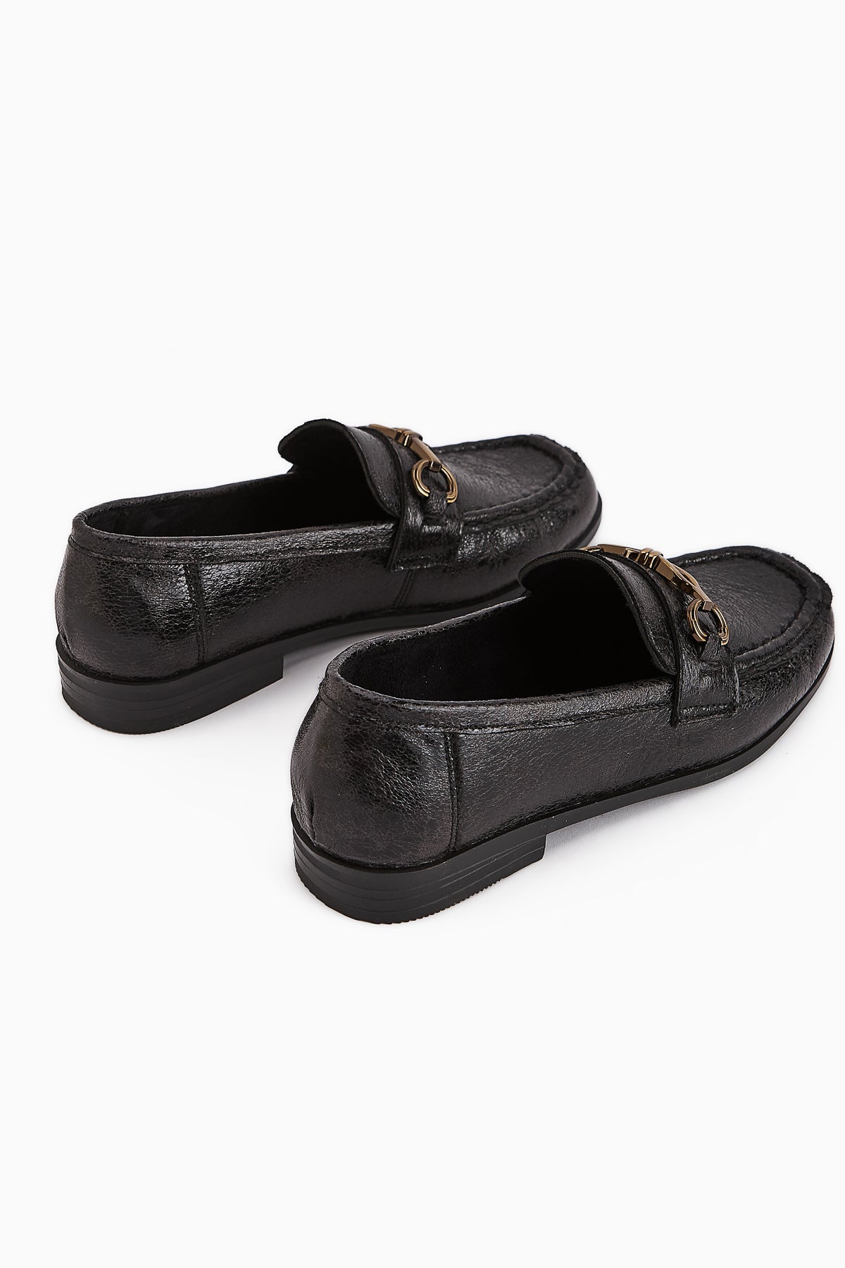 Kali Siyah Zincir Detaylı Loafer Kadın Ayakkabı
