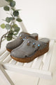 Hakiki Deri Annika Gri Antik Detaylı Dolgu Sabo Terlik