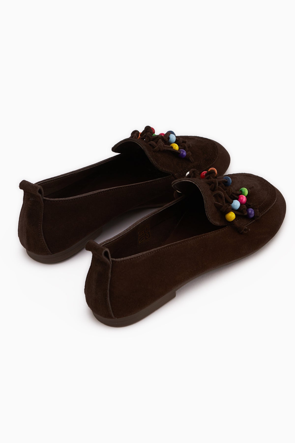 Benita Hakiki Deri Kahve Boncuk Detaylı Püsküllü Loafer Kadın Günlük Ayakkabı