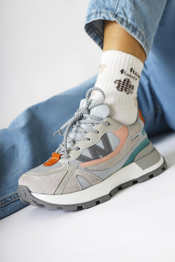 Bach Gri Süet Tekstil Detaylı Bağcıklı Kadın Sneakers