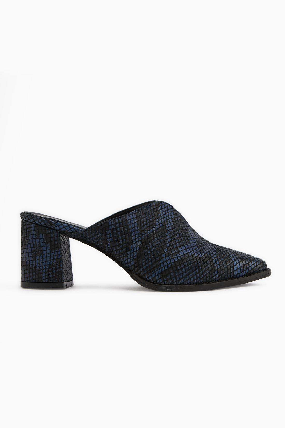 Rachel Hakiki Deri Lacivert Yılan Desenli Kadın Topuklu Terlik