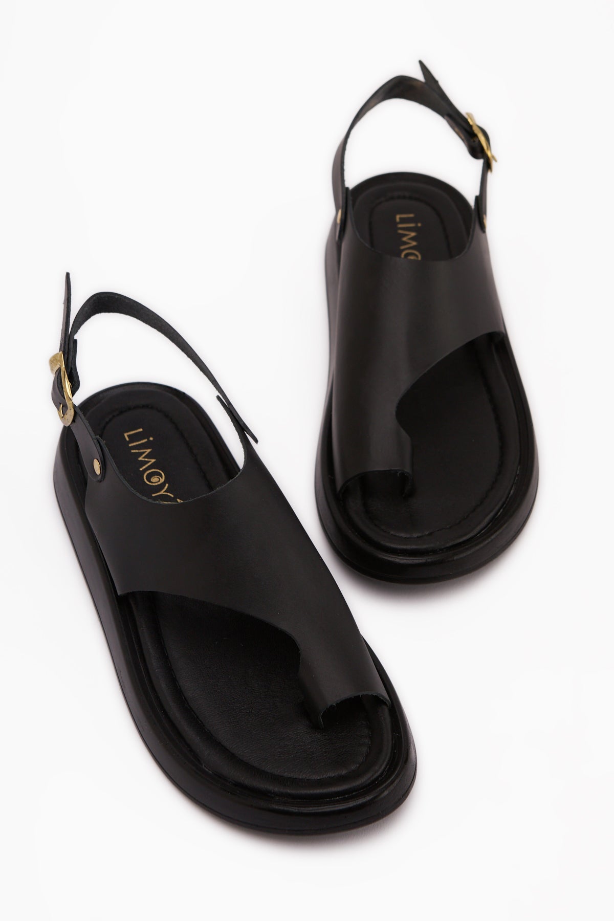 Alis Hakiki Deri Siyah Parmak Arası Kadın Sandalet