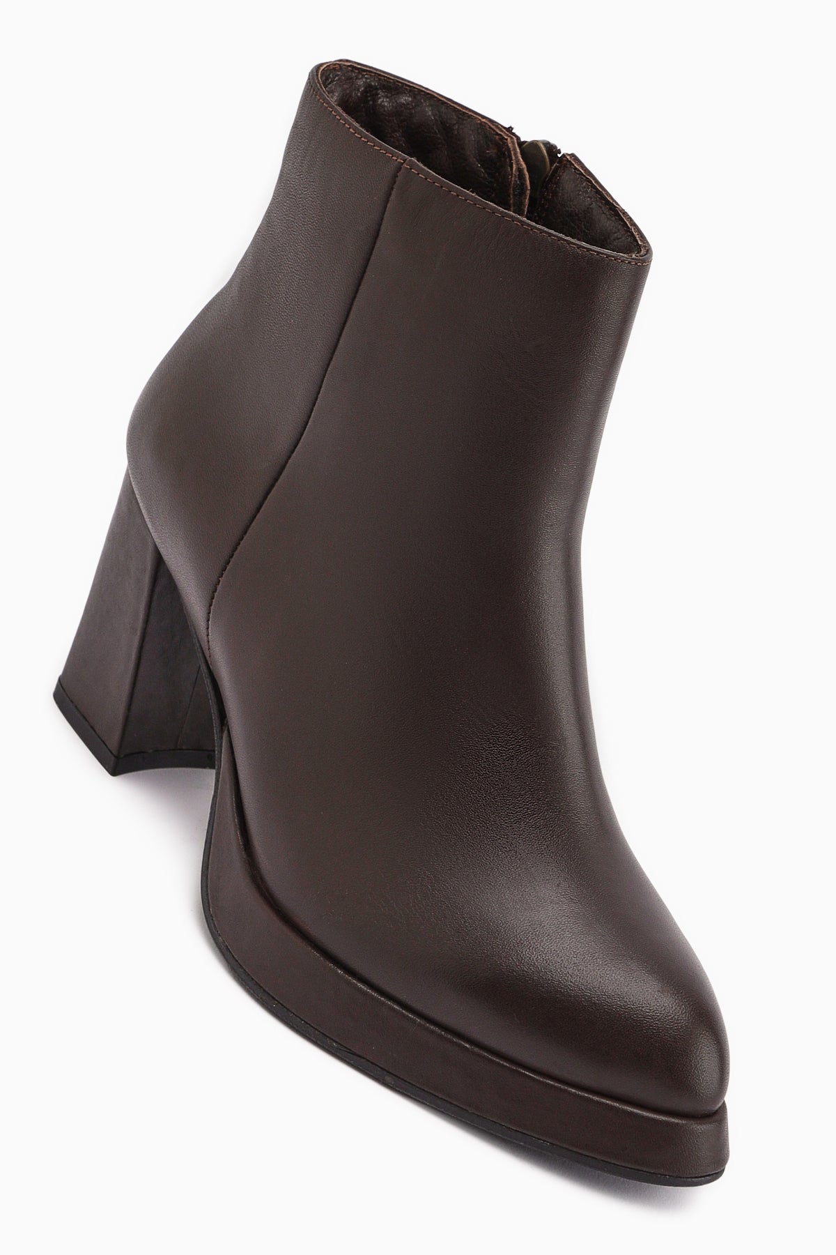 Gaby Hakiki Deri Kahve Platform Topuklu Kadın Bot