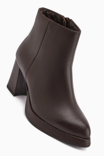 Gaby Hakiki Deri Kahve Platform Topuklu Kadın Bot