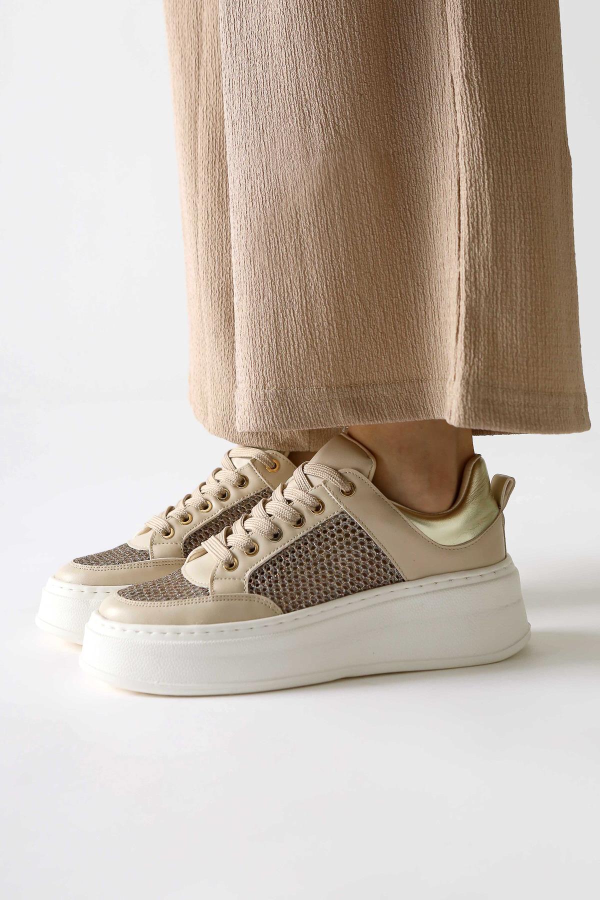 Emilina Krem Fileli Bağcıklı Sneakers