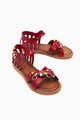 Hakiki Deri Alize Kırmızı Boncuk ve Yaprak Detaylı Sandalet