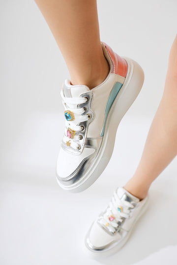 Deena Beyaz Kalın Tabanlı Taş Detaylı Sneakers