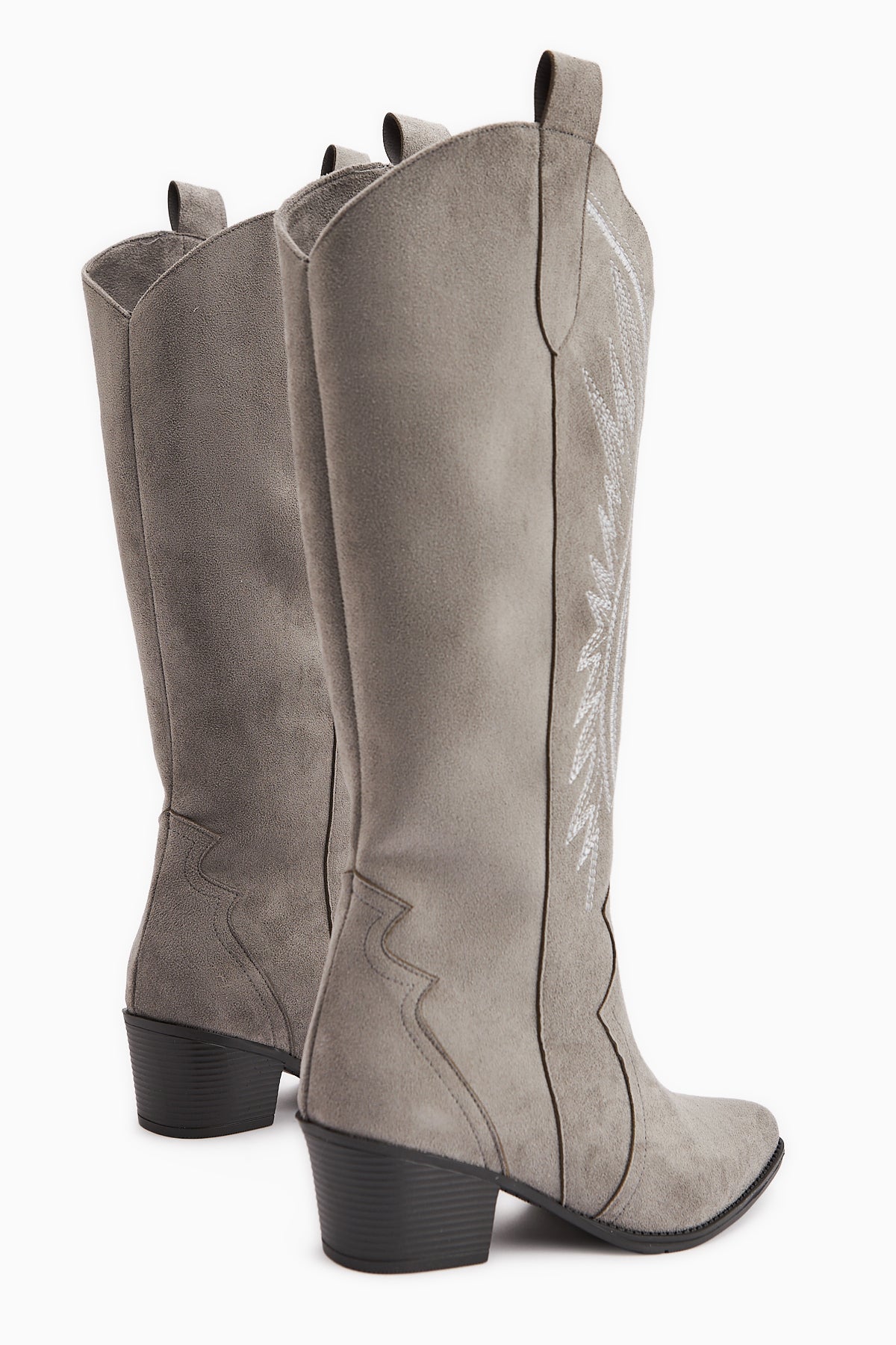 Hero Gri Süet Nakışlı Kovboy Çizme