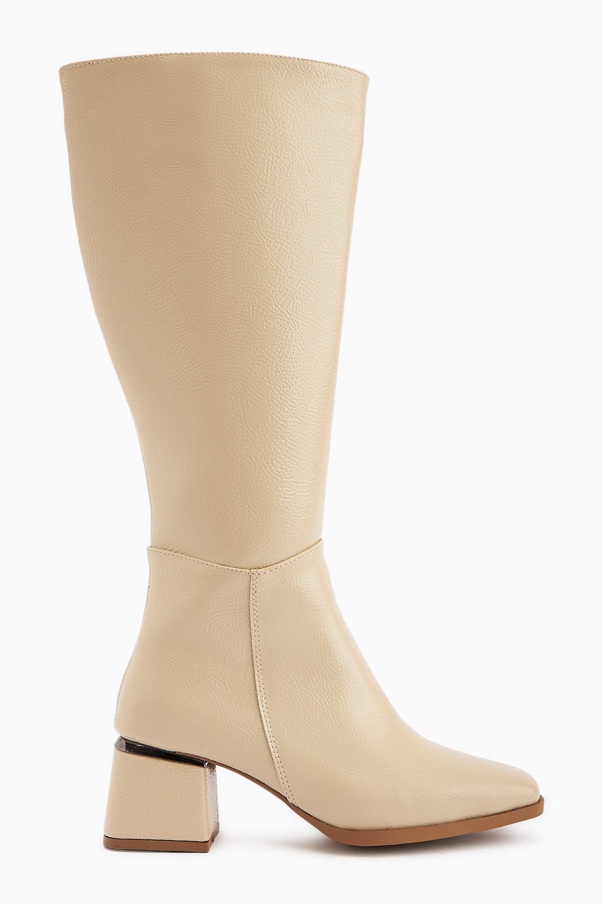 Miami Bej Kırışık Rugan Küt Burunlu Çizme