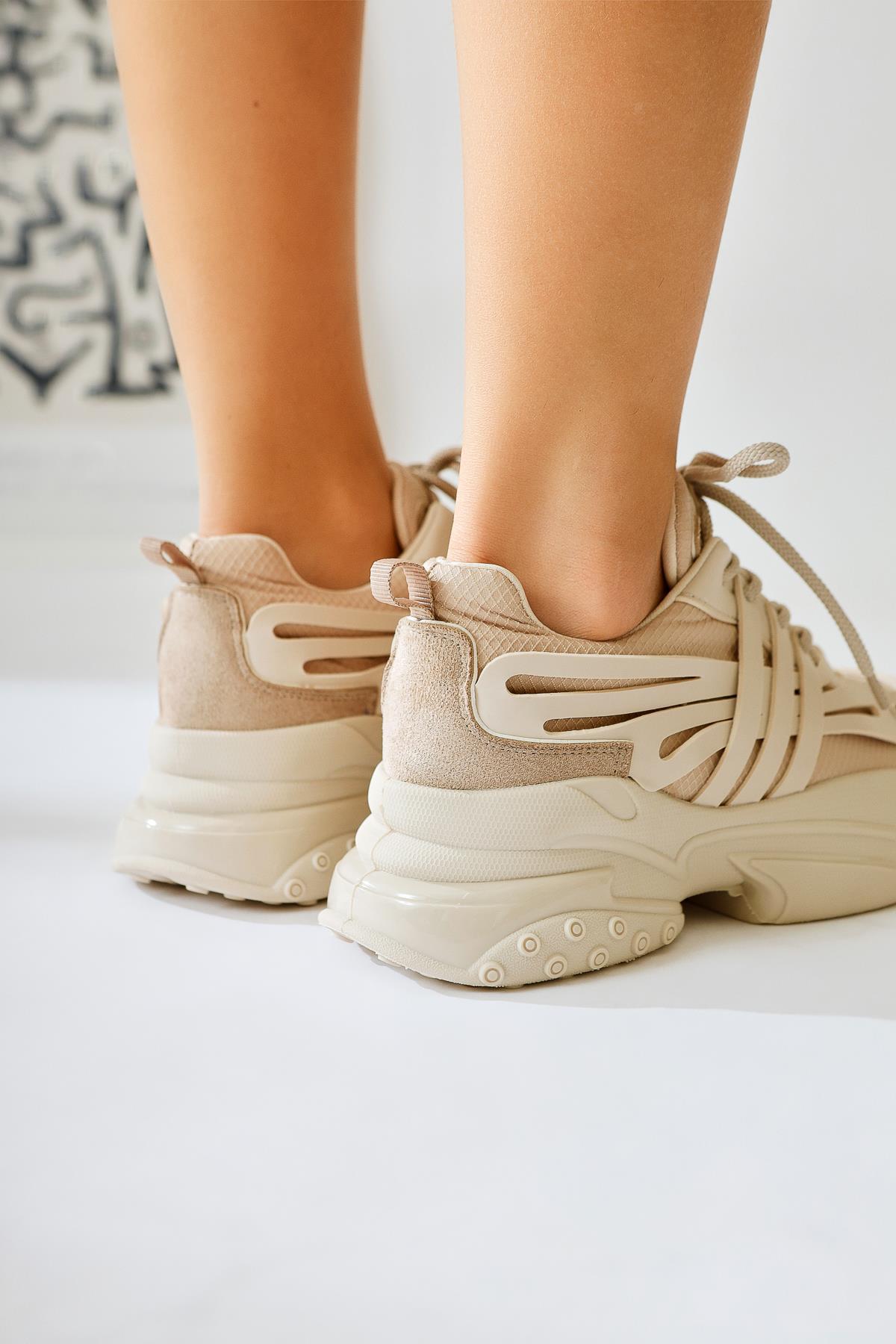 Eddy Vizon Asimetrik Kesim Deri Detaylı Paraşüt Kumaş Sneakers