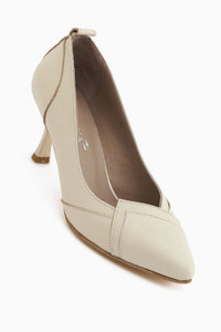 Mirella Hakiki Deri Bej Kadın Topuklu Ayakkabı