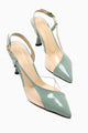 Aliah Mint Rugan Sivri Burunlu Şeffaf Detaylı İnce Topuklu Kadın Ayakkabı