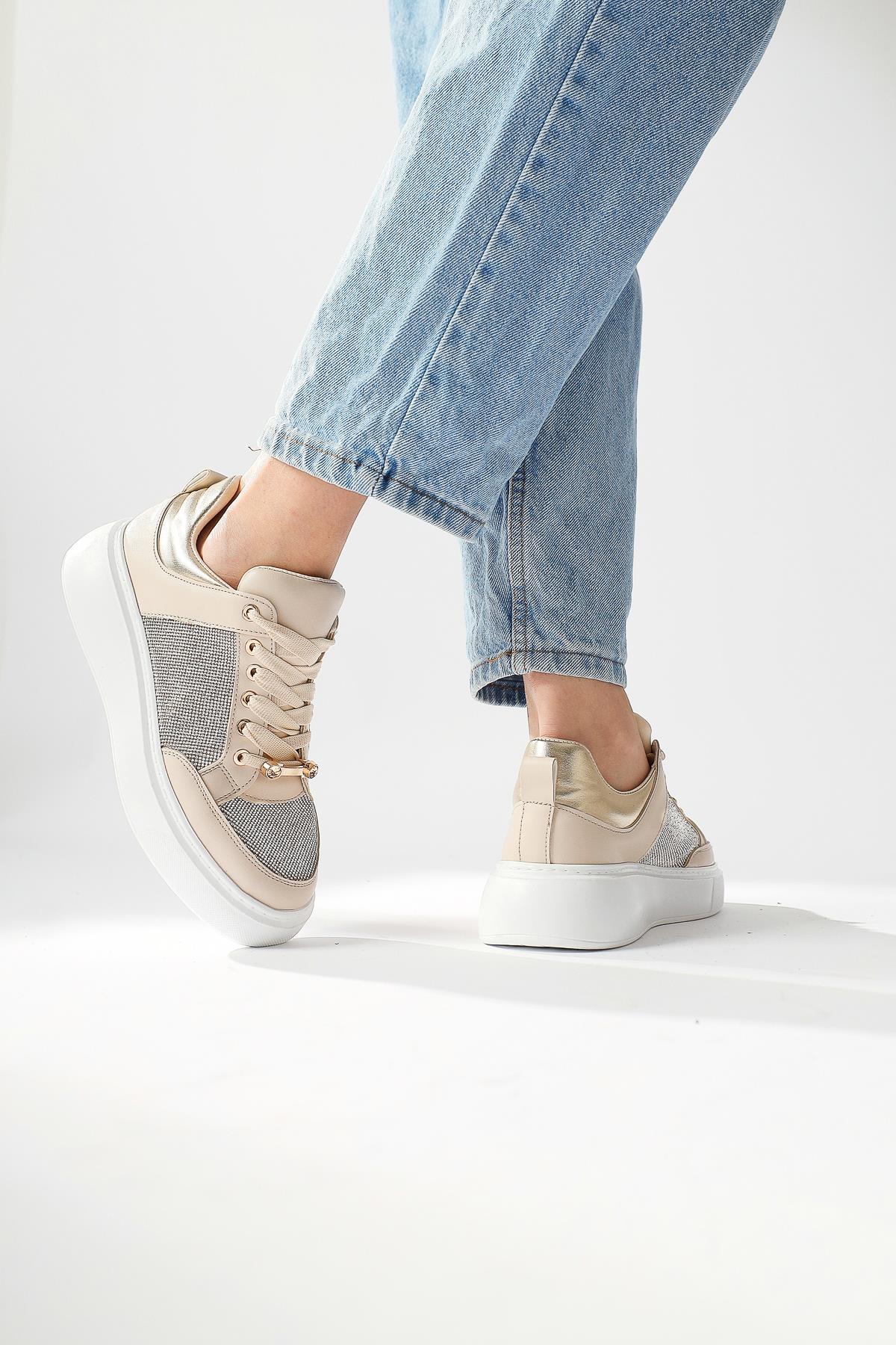 Sonnie Krem Kalın Tabanlı Taş Detaylı Sneakers