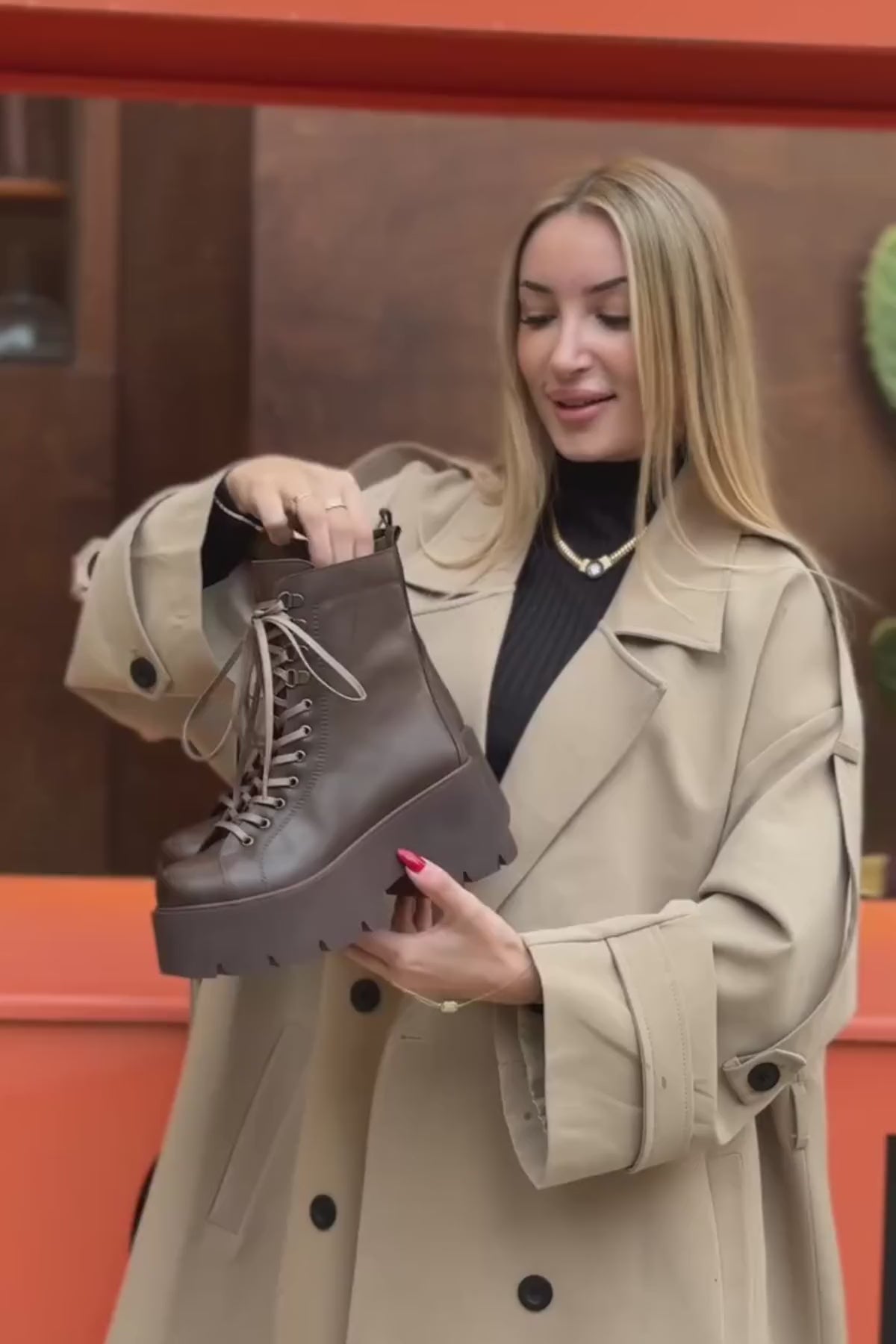 Brit Kahve Platform Topuklu Kadın Postal Bot