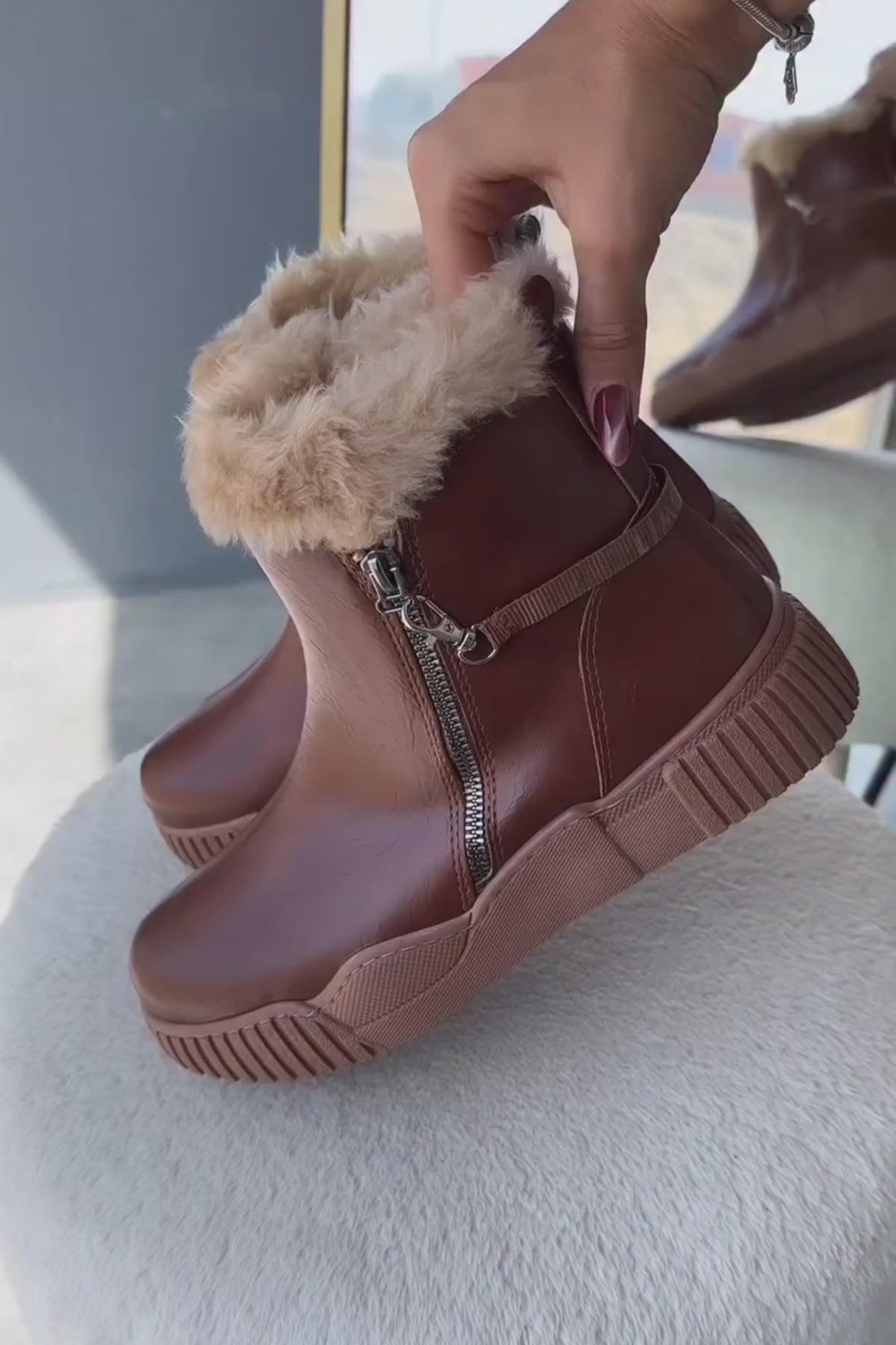 Sora Taba Kürklü Fermuarlı Kadın Spor Bot