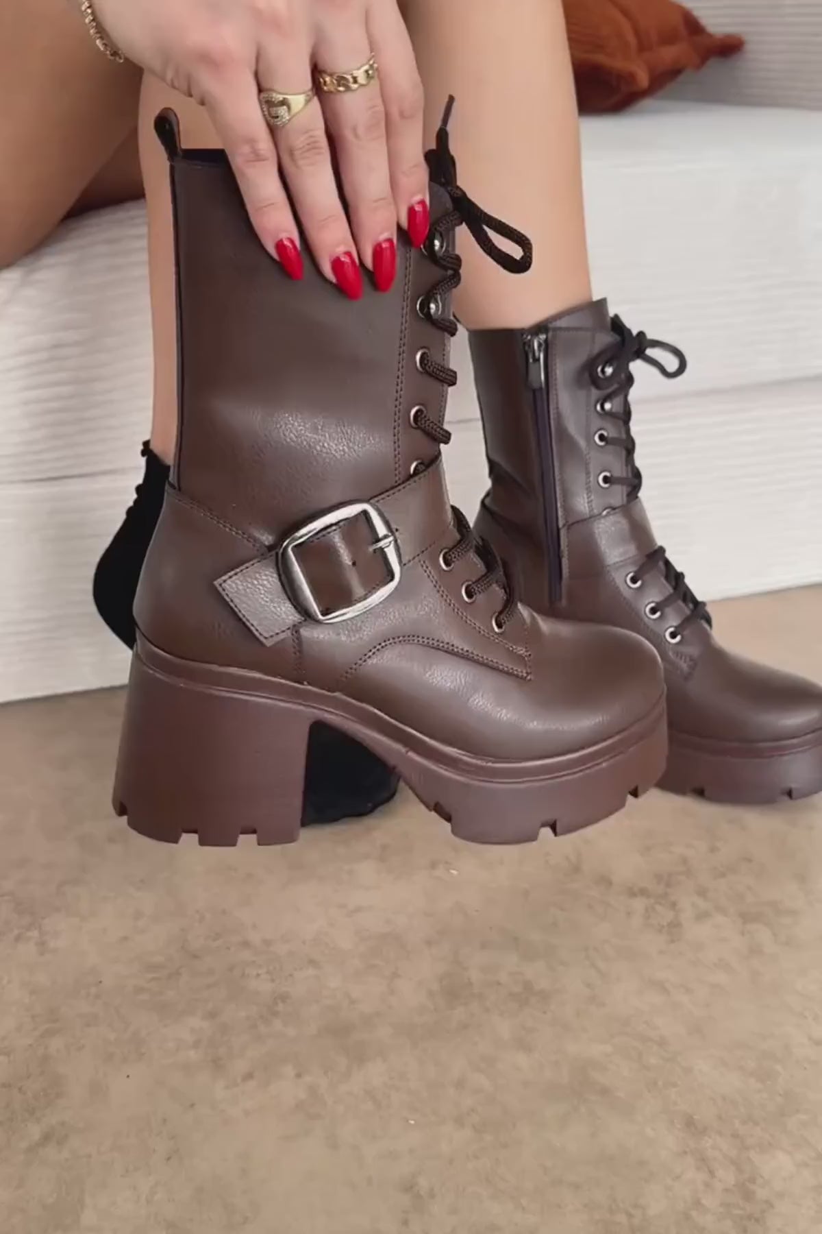 Caklin Kahve Kemerli Kadın Platform Topuklu Postal Bot