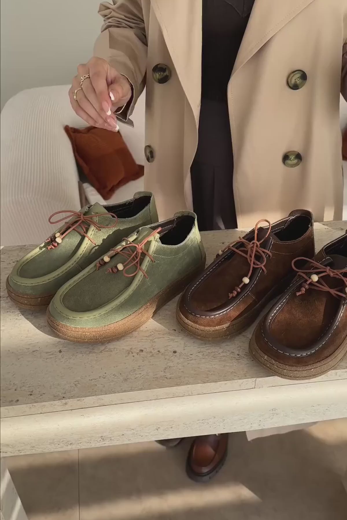 Polin Hakiki Deri Haki Süet Bağcıklı Günlük Loafer Ayakkabı