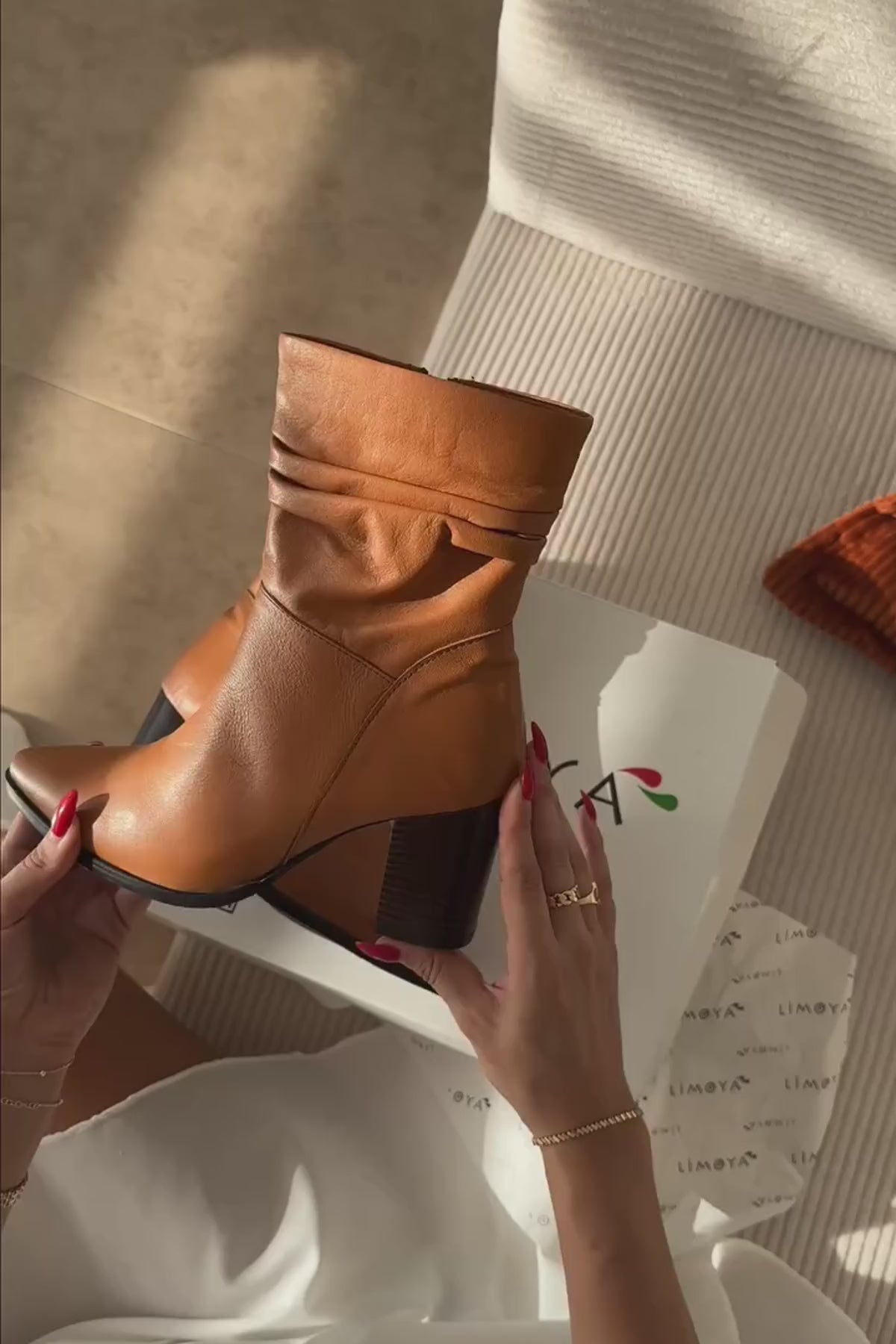 Tamina Hakiki Deri Taba Sivri Burunlu Topuklu Kadın Bot