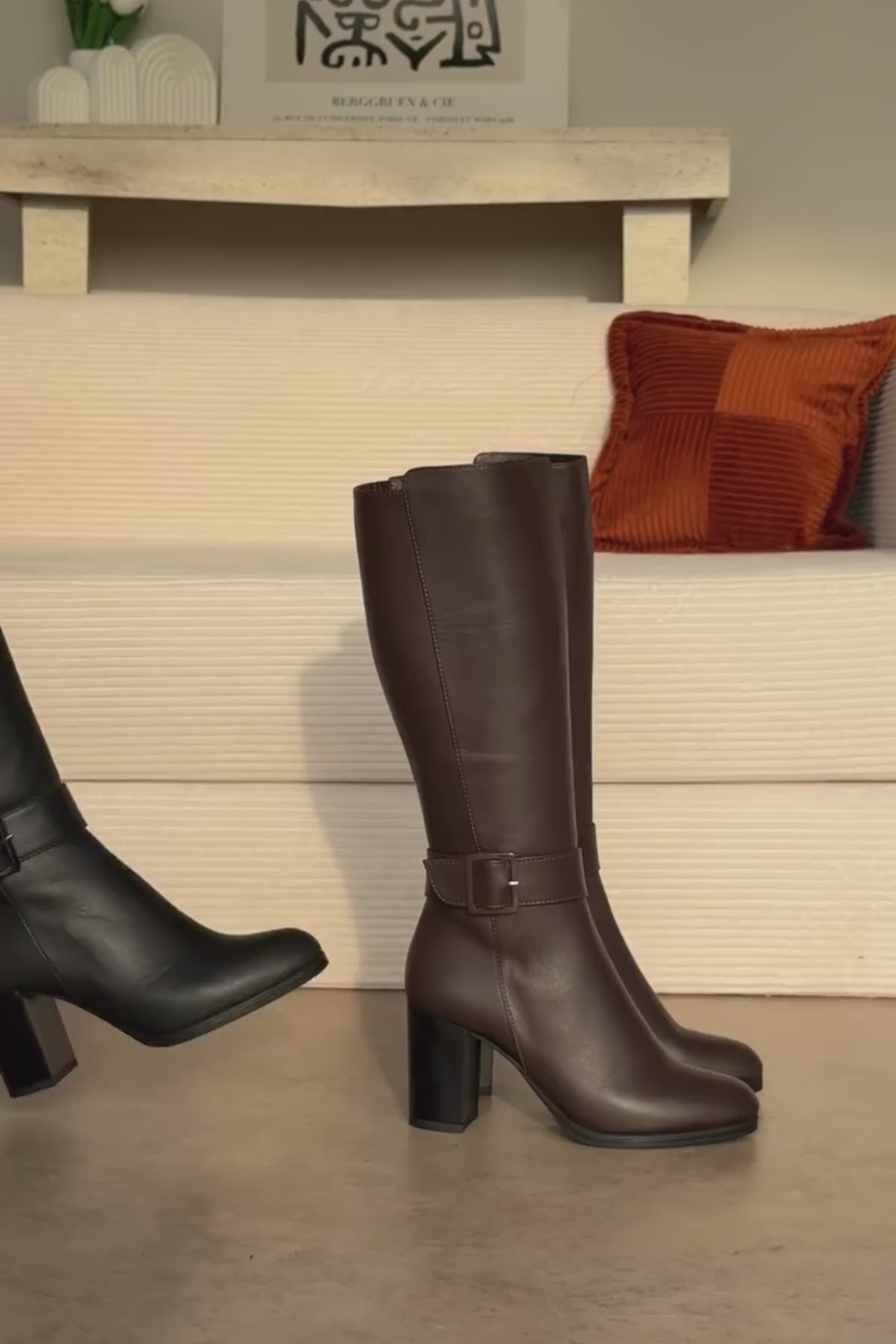 Jeen Hakiki Deri Kahve Topuklu Kadın Çizme