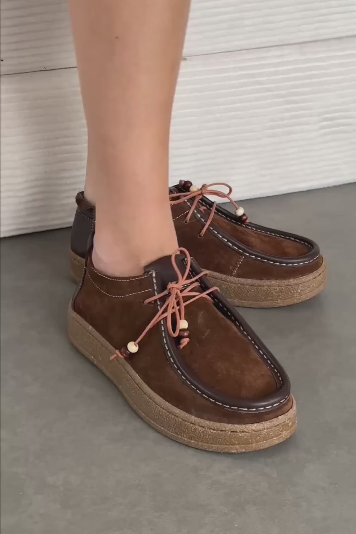 Polin Hakiki Deri Kahve Süet Bağcıklı Günlük Loafer Ayakkabı