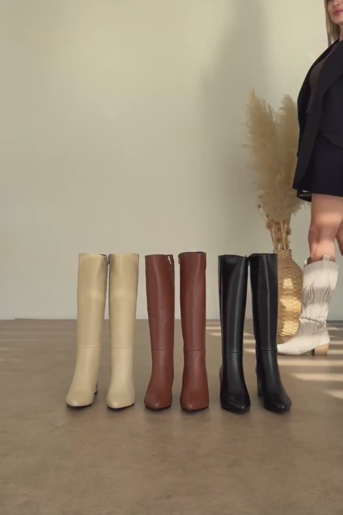 Velma Hakiki Deri Taba Topuklu Kadın Çizme