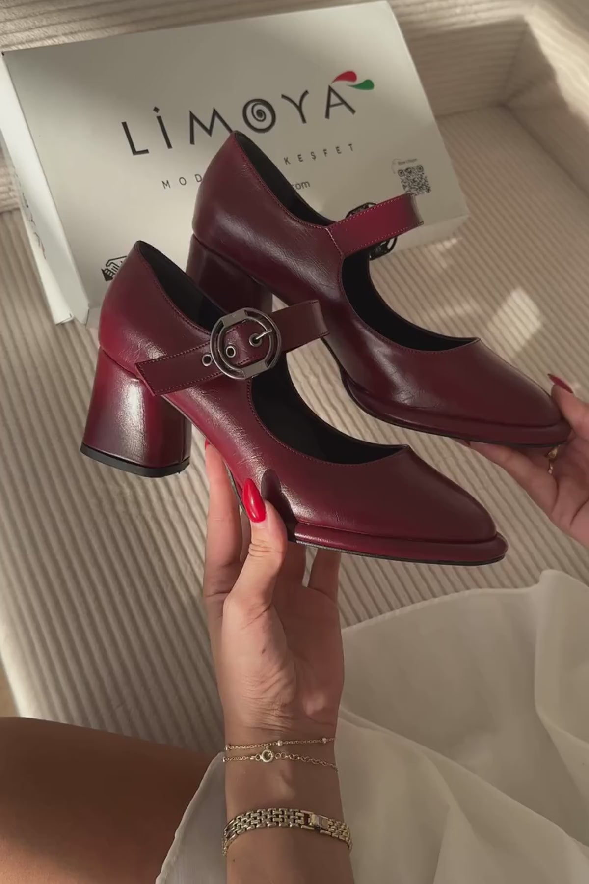 Nana Bordo Tokalı Topuklu Kadın Ayakkabı