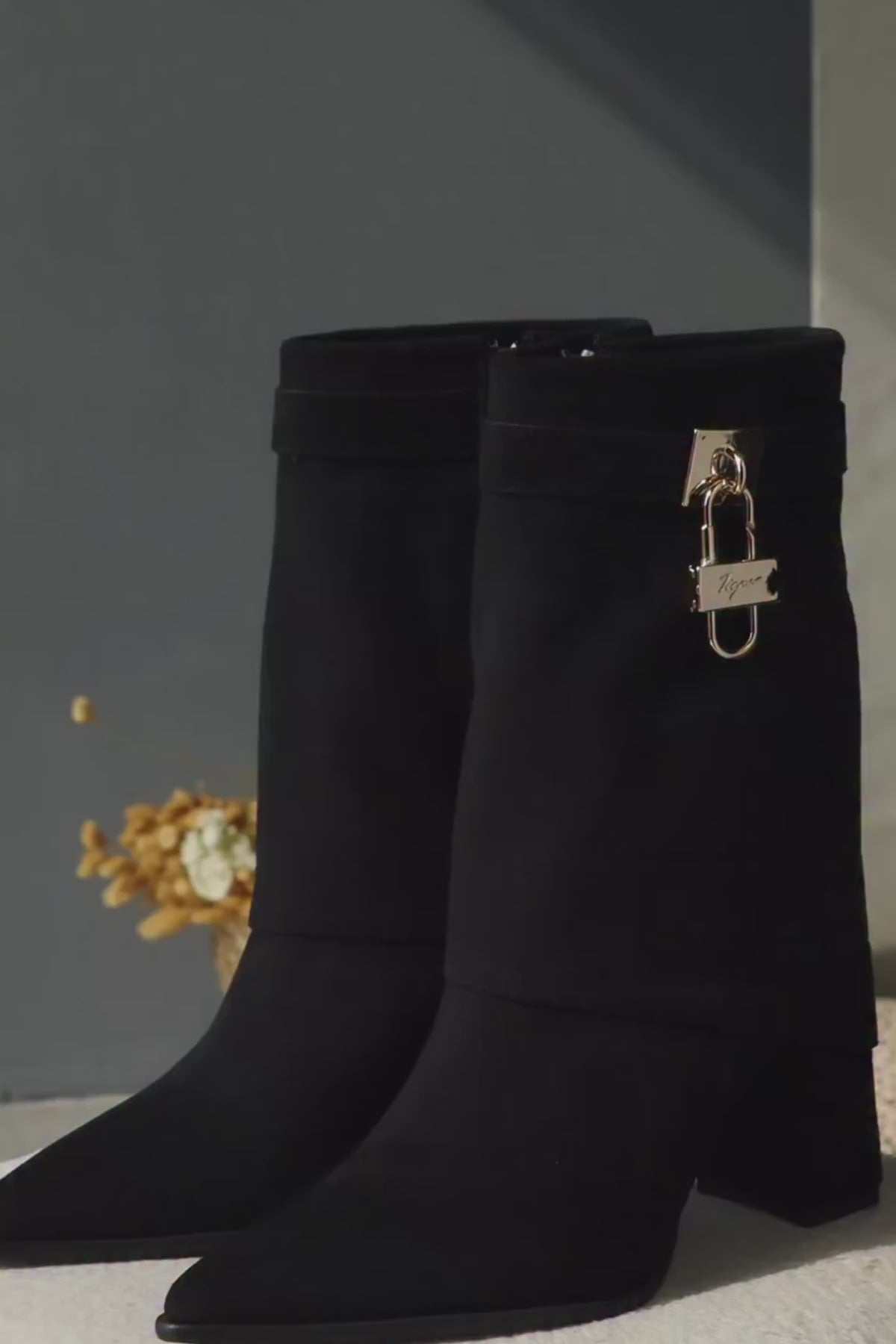 Nisha Siyah Süet Takalı Kalın Topuklu Kadın Bot